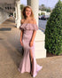 Off The Shoulder Blush Pink Prom Dresses with Ruffles Long Mermaid Prom Gowns 2019